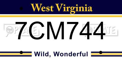 7CM744 West Virginia License Plate