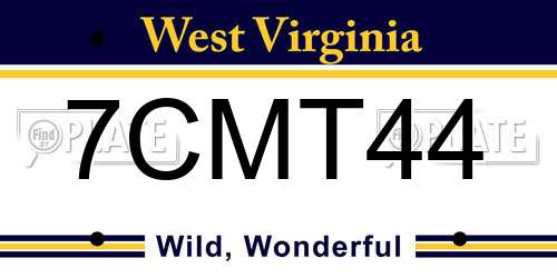 7CMT44 West Virginia License Plate