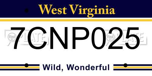 7CNP025 West Virginia License Plate