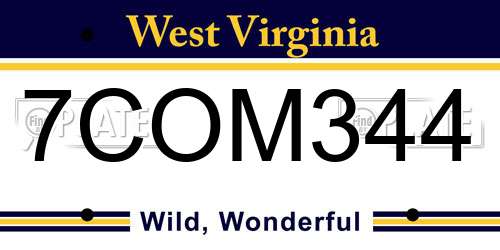 7COM344 West Virginia License Plate