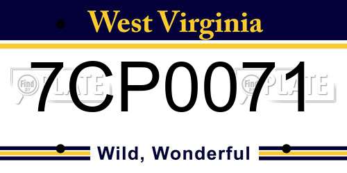 7CP0071 West Virginia License Plate