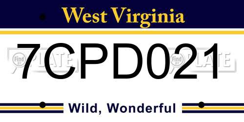 7CPD021 West Virginia License Plate