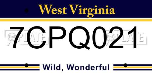 7CPQ021 West Virginia License Plate