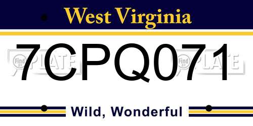 7CPQ071 West Virginia License Plate