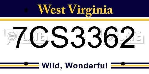 7CS3362 West Virginia License Plate
