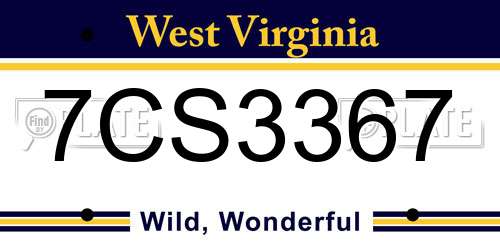 7CS3367 West Virginia License Plate