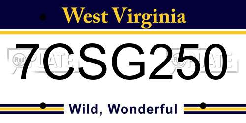7CSG250 West Virginia License Plate
