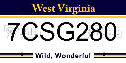 7CSG280 West Virginia License Plate
