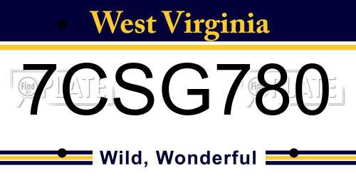 7CSG780 West Virginia License Plate