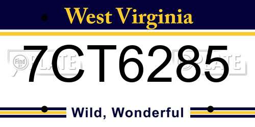 7CT6285 West Virginia License Plate