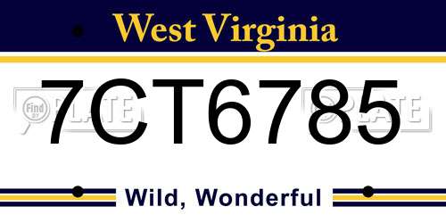 7CT6785 West Virginia License Plate