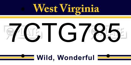 7CTG785 West Virginia License Plate