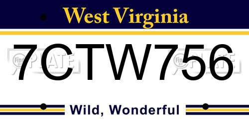 7CTW756 West Virginia License Plate