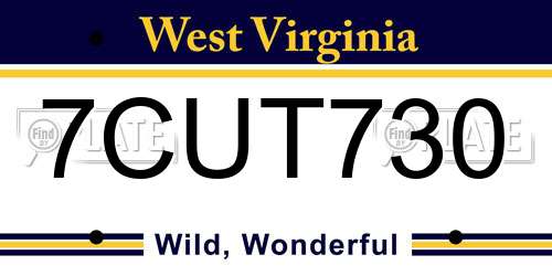 7CUT730 West Virginia License Plate