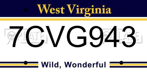 7CVG943 West Virginia License Plate