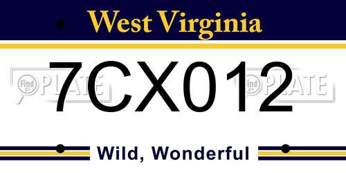7CX012 West Virginia License Plate