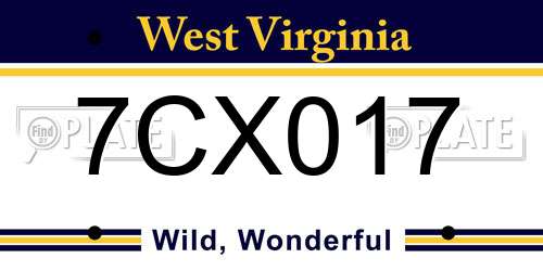 7CX017 West Virginia License Plate