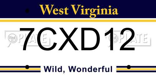 7CXD12 West Virginia License Plate