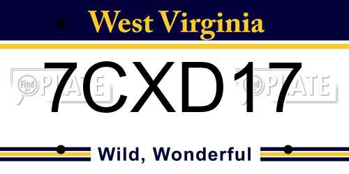 7CXD17 West Virginia License Plate