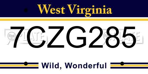 7CZG285 West Virginia License Plate