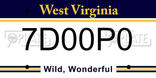 7D00P0 West Virginia License Plate