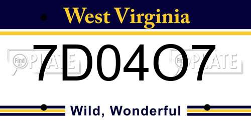 7D04O7 West Virginia License Plate