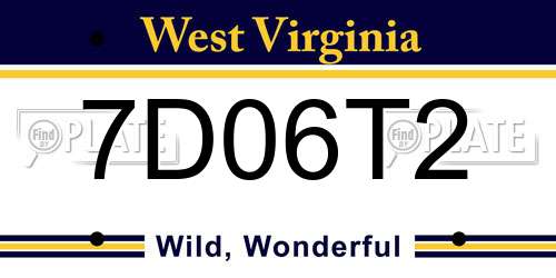 7D06T2 West Virginia License Plate