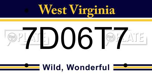 7D06T7 West Virginia License Plate