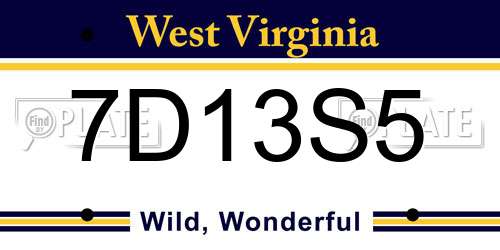 7D13S5 West Virginia License Plate