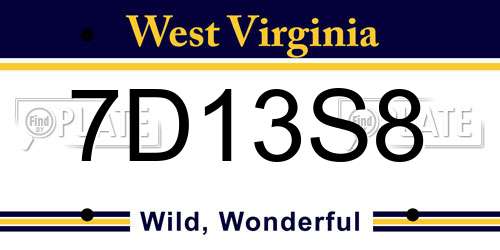 7D13S8 West Virginia License Plate
