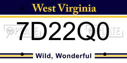 7D22Q0 West Virginia License Plate