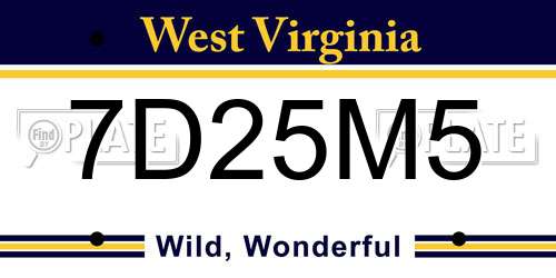 7D25M5 West Virginia License Plate