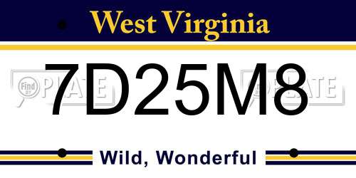 7D25M8 West Virginia License Plate