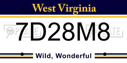 7D28M8 West Virginia License Plate