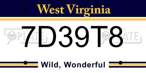 7D39T8 West Virginia License Plate