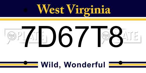 7D67T8 West Virginia License Plate