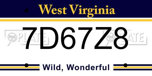 7D67Z8 West Virginia License Plate