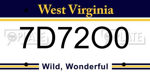 7D72O0 West Virginia License Plate