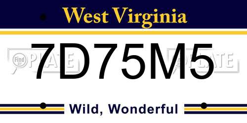 7D75M5 West Virginia License Plate