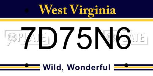 7D75N6 West Virginia License Plate