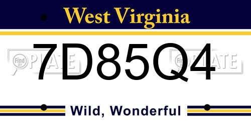 7D85Q4 West Virginia License Plate