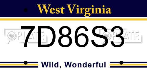 7D86S3 West Virginia License Plate