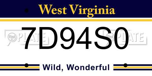 7D94S0 West Virginia License Plate