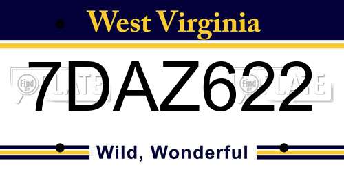 7DAZ622 West Virginia License Plate