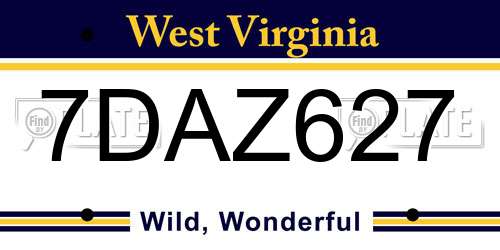 7DAZ627 West Virginia License Plate