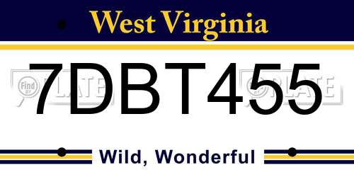 7DBT455 West Virginia License Plate
