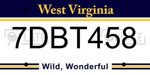 7DBT458 West Virginia License Plate