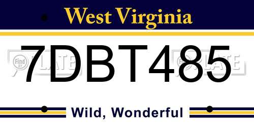 7DBT485 West Virginia License Plate