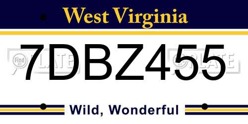 7DBZ455 West Virginia License Plate