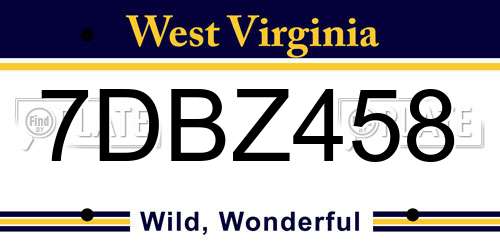 7DBZ458 West Virginia License Plate